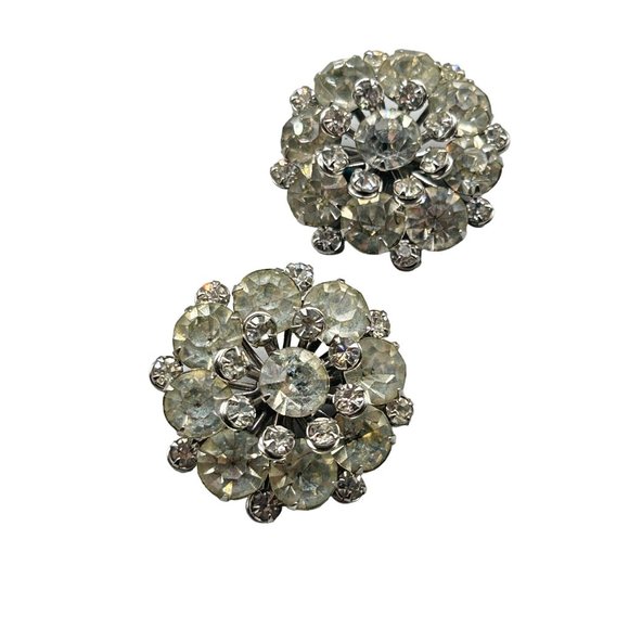 Vintage Pair of Rhinestones Pin Brooches Clear Stones Silver Tone Scatter Pins - Picture 1 of 5